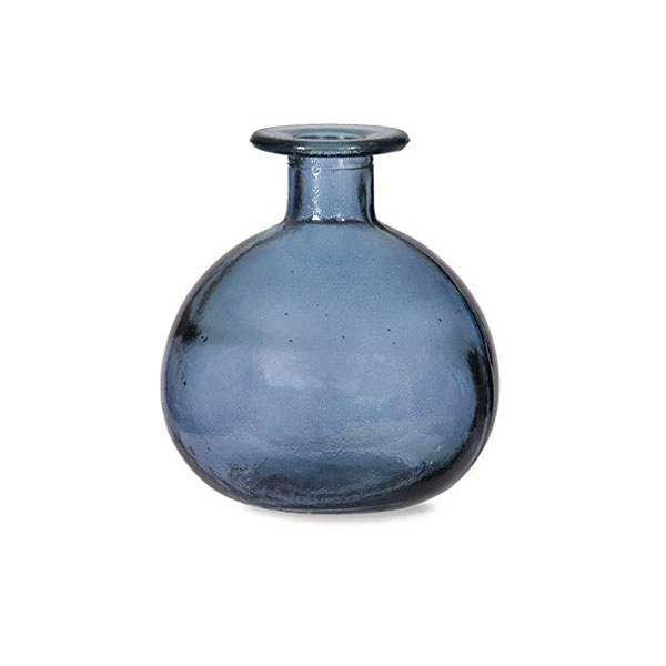 12cm Recycled Glass Round Bud Vase Blue