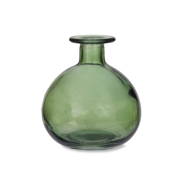 12cm Recycled Glass Round Bud Vase Green