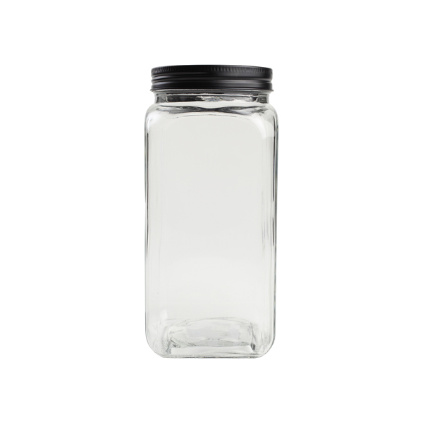 1660ml Square Glass Jar With Black Lid