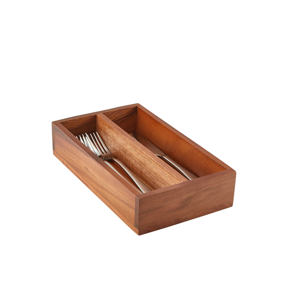 2 Compartment Genware Acacia Cutlery Tray