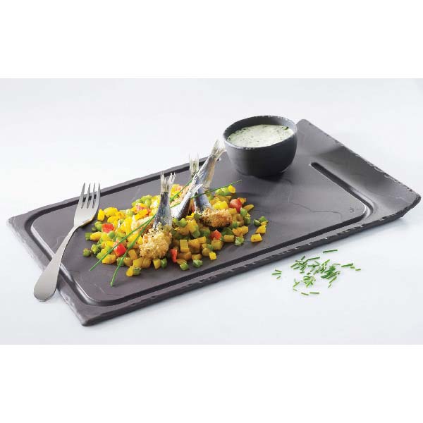 33x22cm Basalt Steak Plate W/Curved Edge