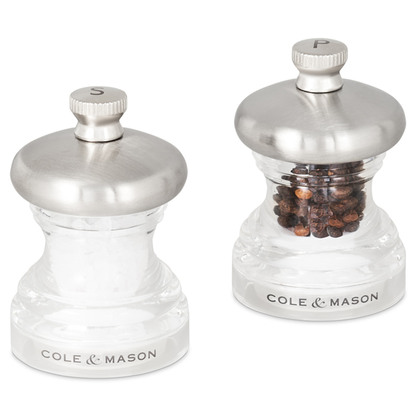 65mm Button Salt & Pepper Mill Set Clear