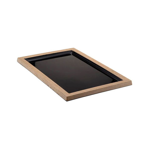 420x280x21mm Melamine Black/Wood Tray