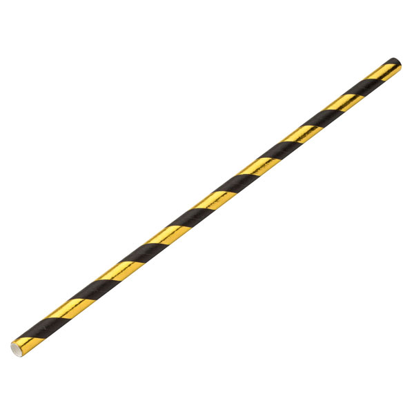 20cm Paper Straw Stripe Gold/Black