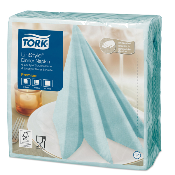 40cm Tork Linstyle Napkin Aqua Blue