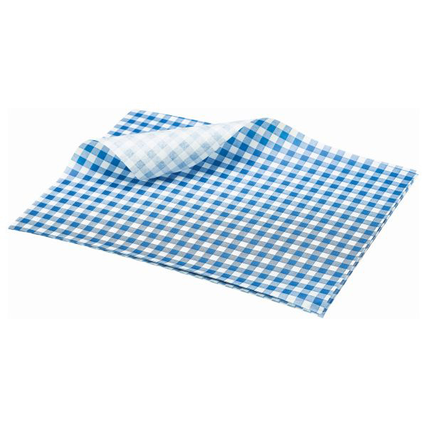 25x20cm Gingham Greaseproof Paper Blue