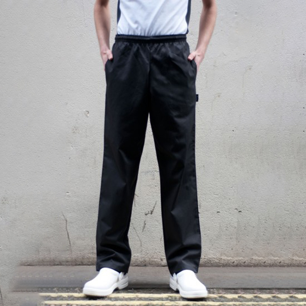 Elasticated Chefs Trousers Long Leg Black