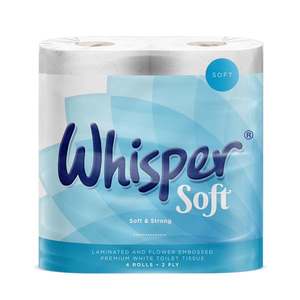 Whisper Blue Soft Toilet Roll 2ply White