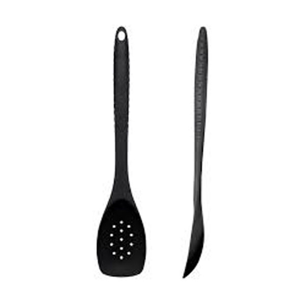 300mm Silicon Slotted Spoon Black