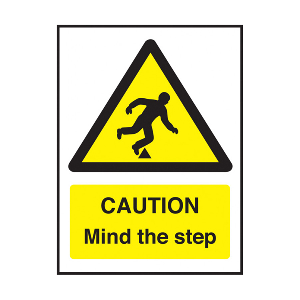 150x200mm Caution Mind The Step Hazard &