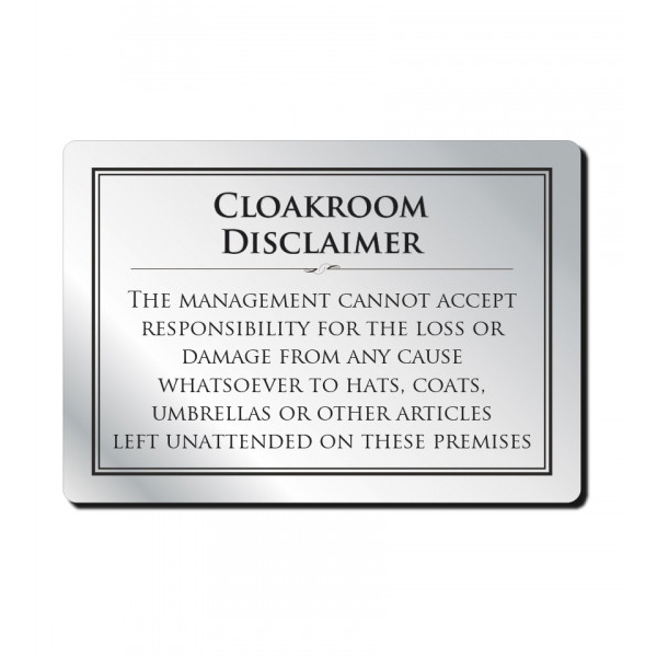 210x148mm Cloakroom Disclaimer Aluminium