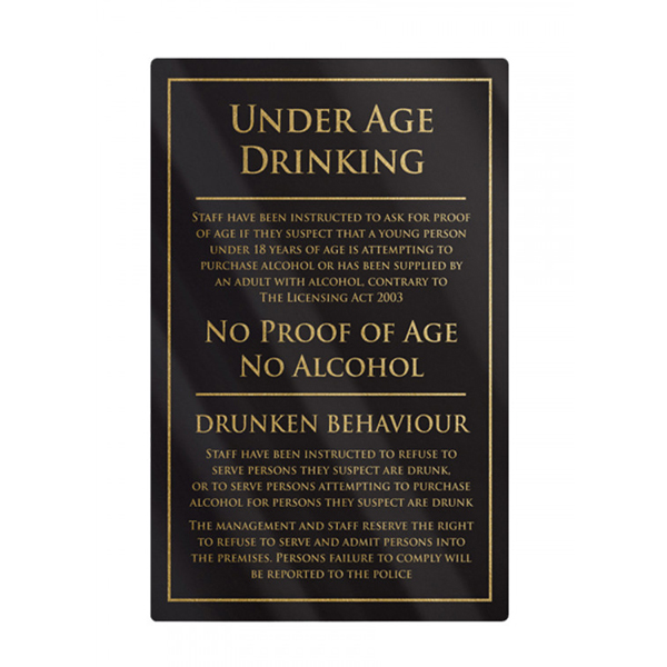 260x170mm Under Age Drinks Sign Rigid