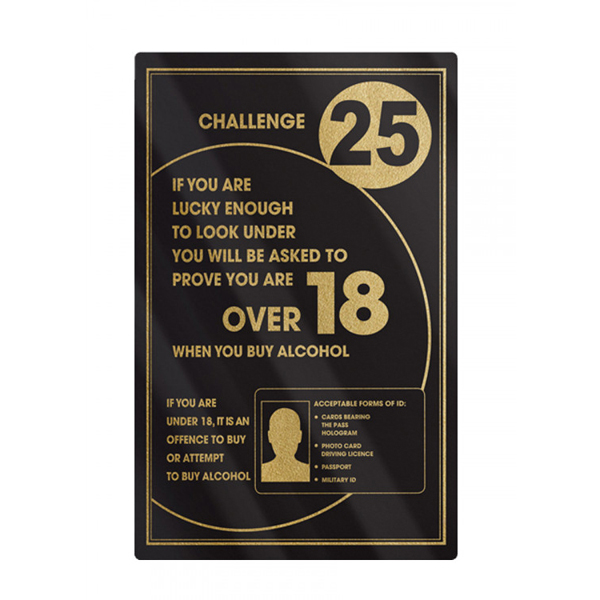 170x260mm Challenge 25 Rigid Bar Sign