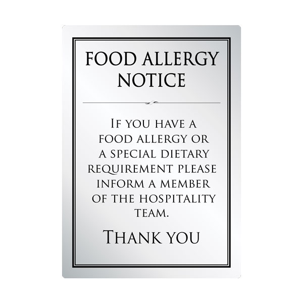 297x210mm A4 Bespoke Food Allergy Or